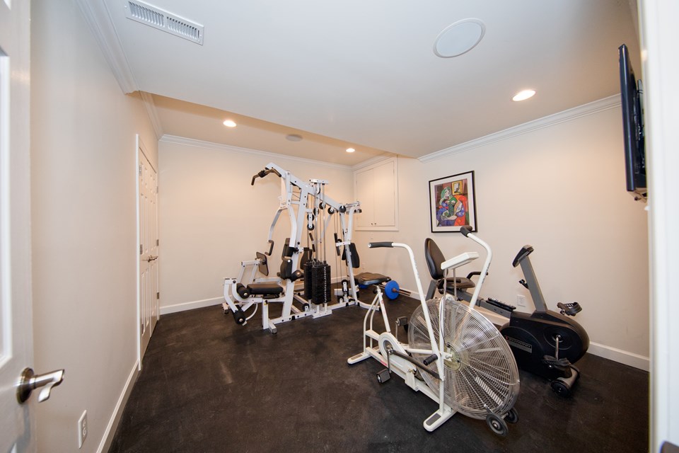fitness room in lower level