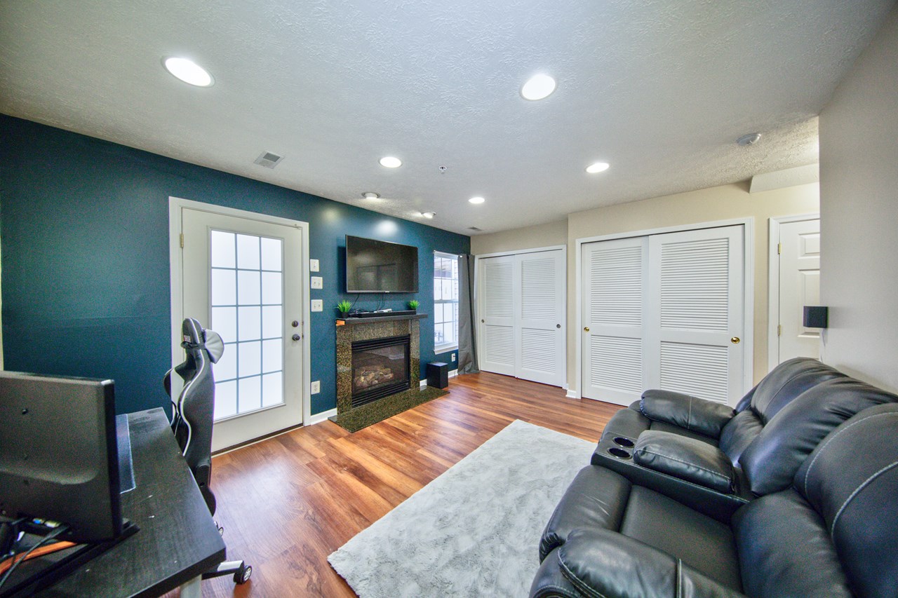 living room with gas fireplace
