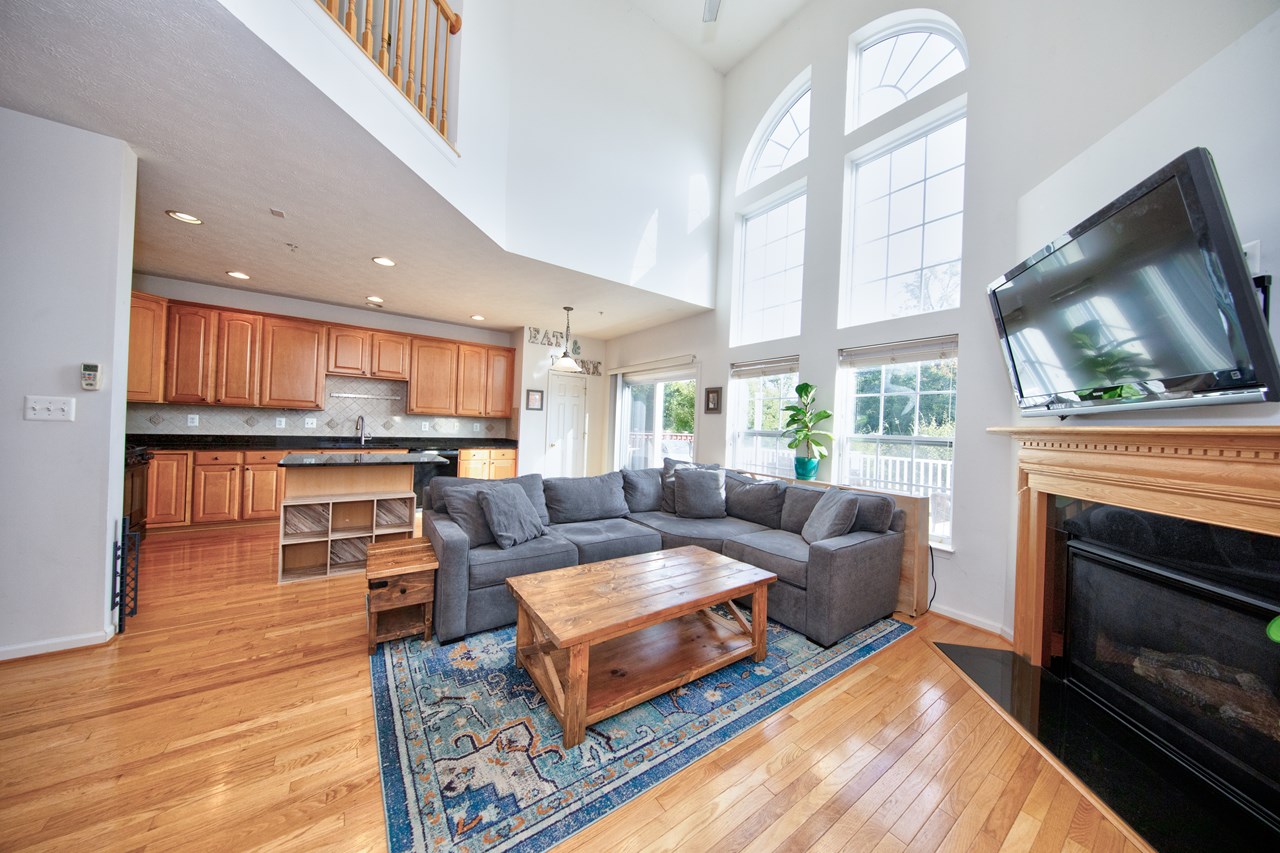 family room open to kitchen