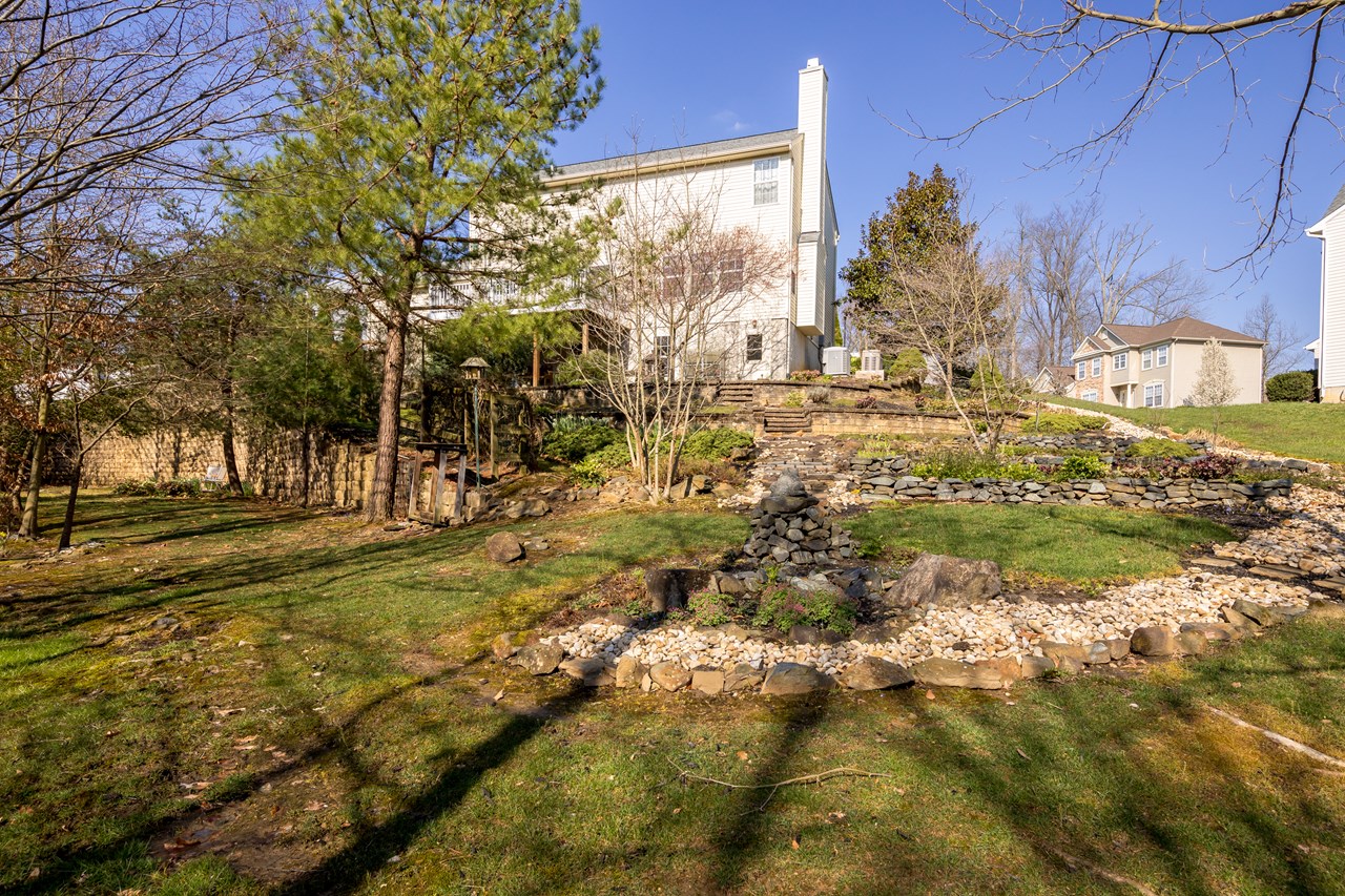 rear yard with extensive hardscape