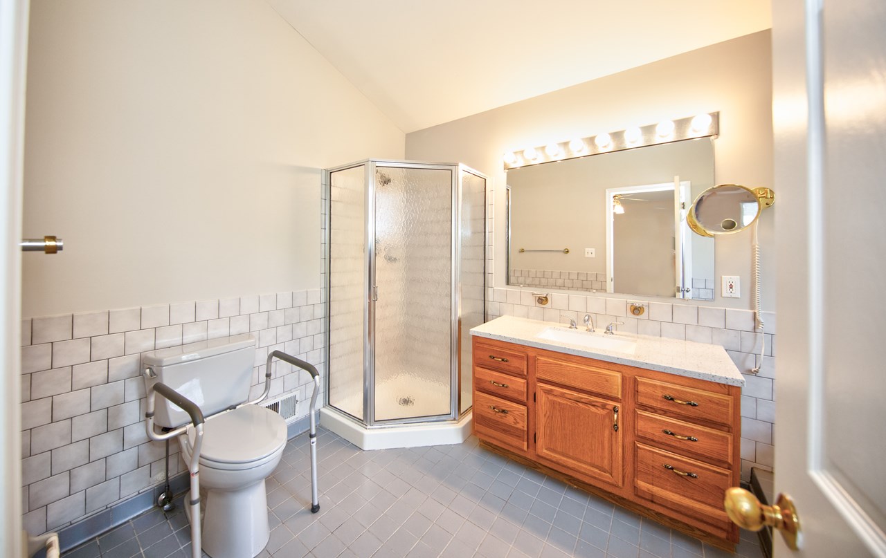 primary bathroom with soaking tub & shower