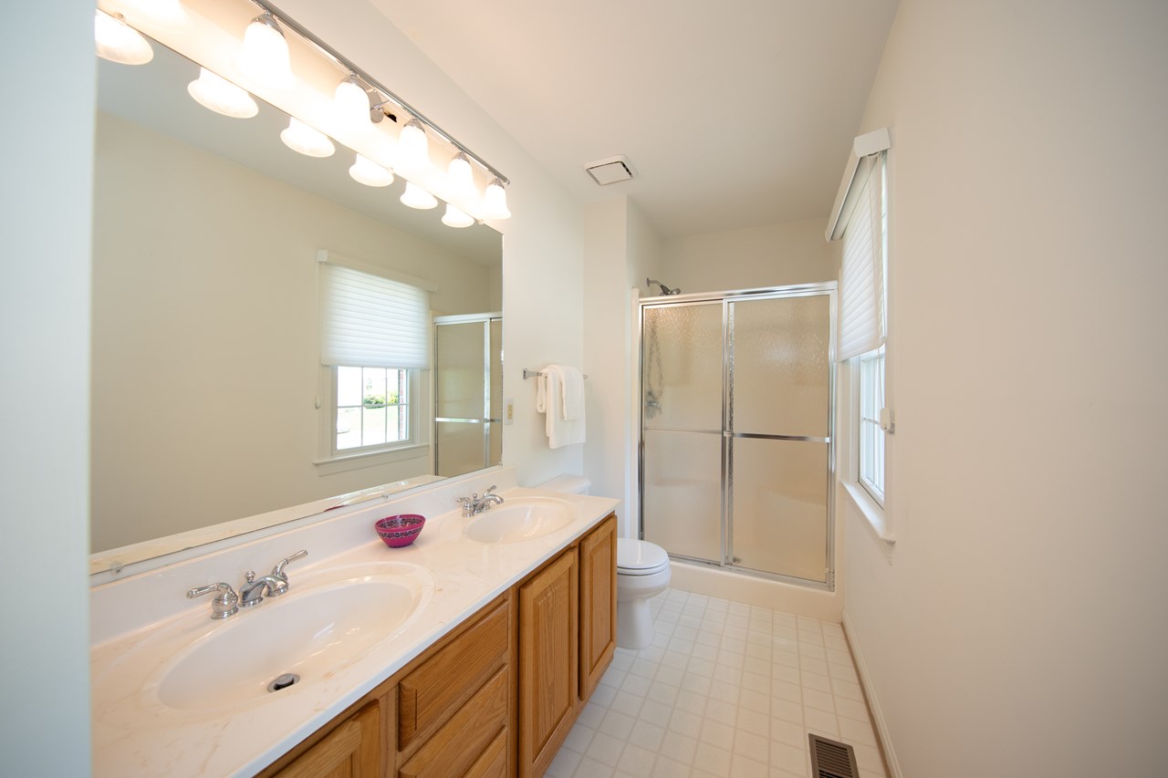 primary bathroom with double sinks