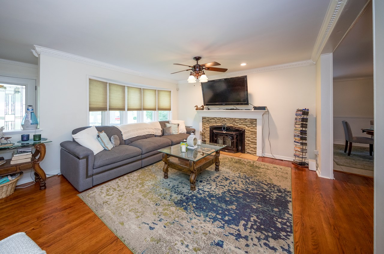 living room with large bay window