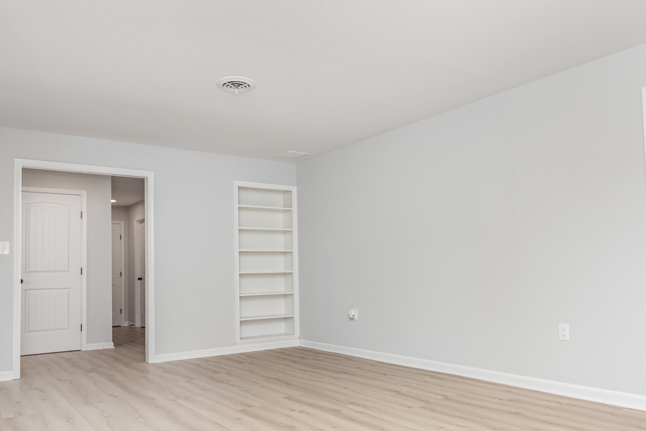 living room with built in shelves