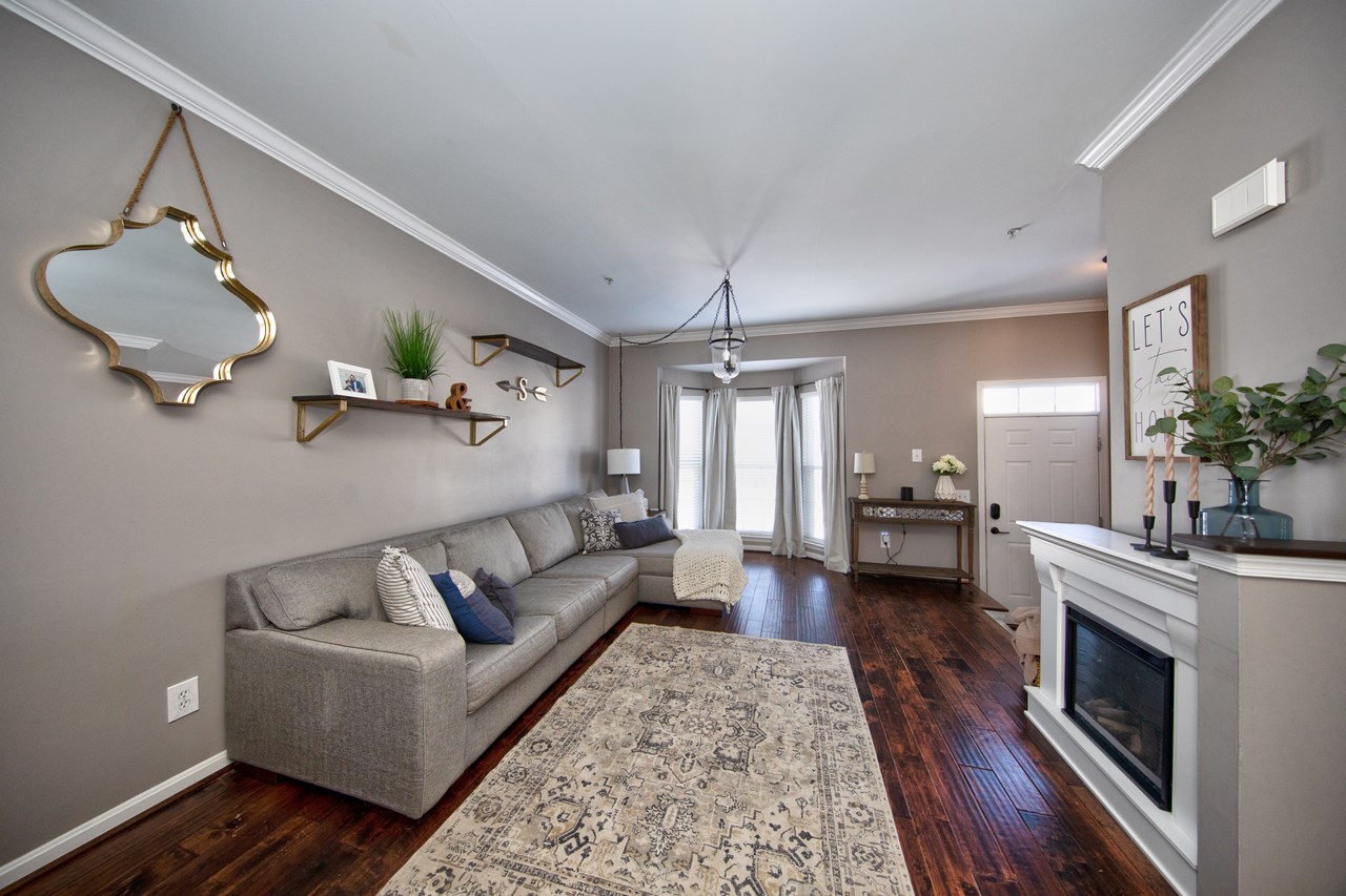 living room with bay window