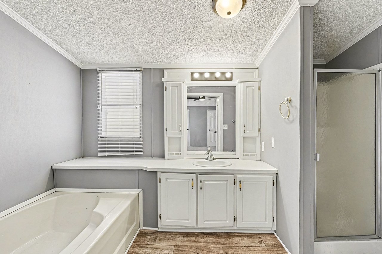 primary bathroom with soaking rub & shower