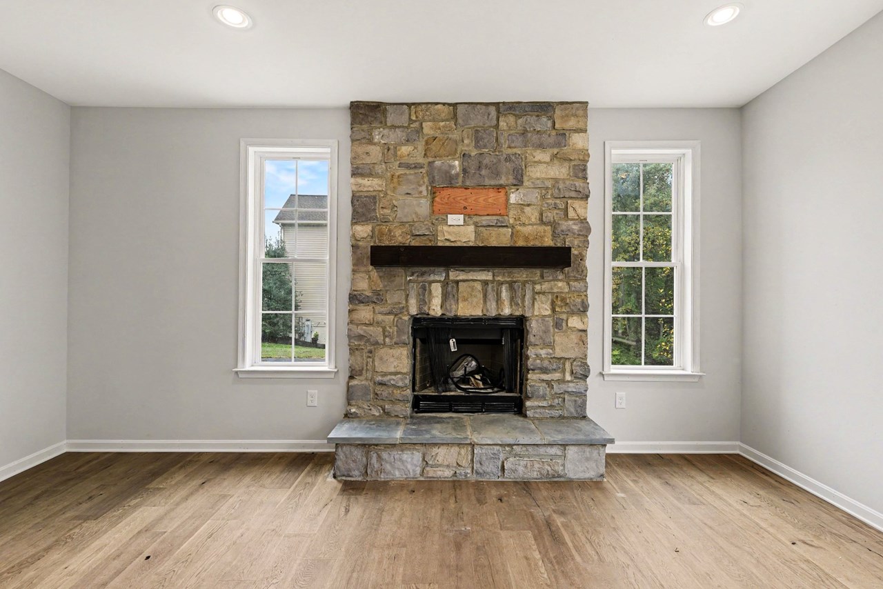 stone stacked fireplace