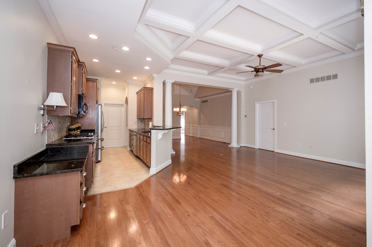 living room w/ coffered ceilings