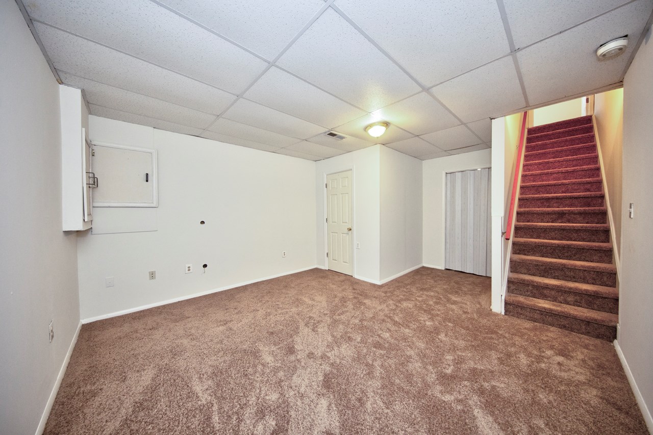 finished lower level with new carpet & paint