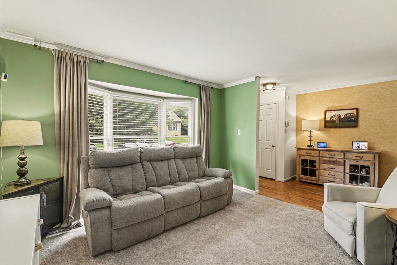 living room with bay window
