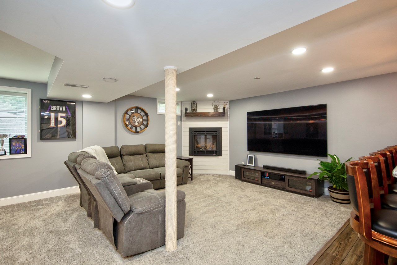 rec room w/ egress window & gas fireplace