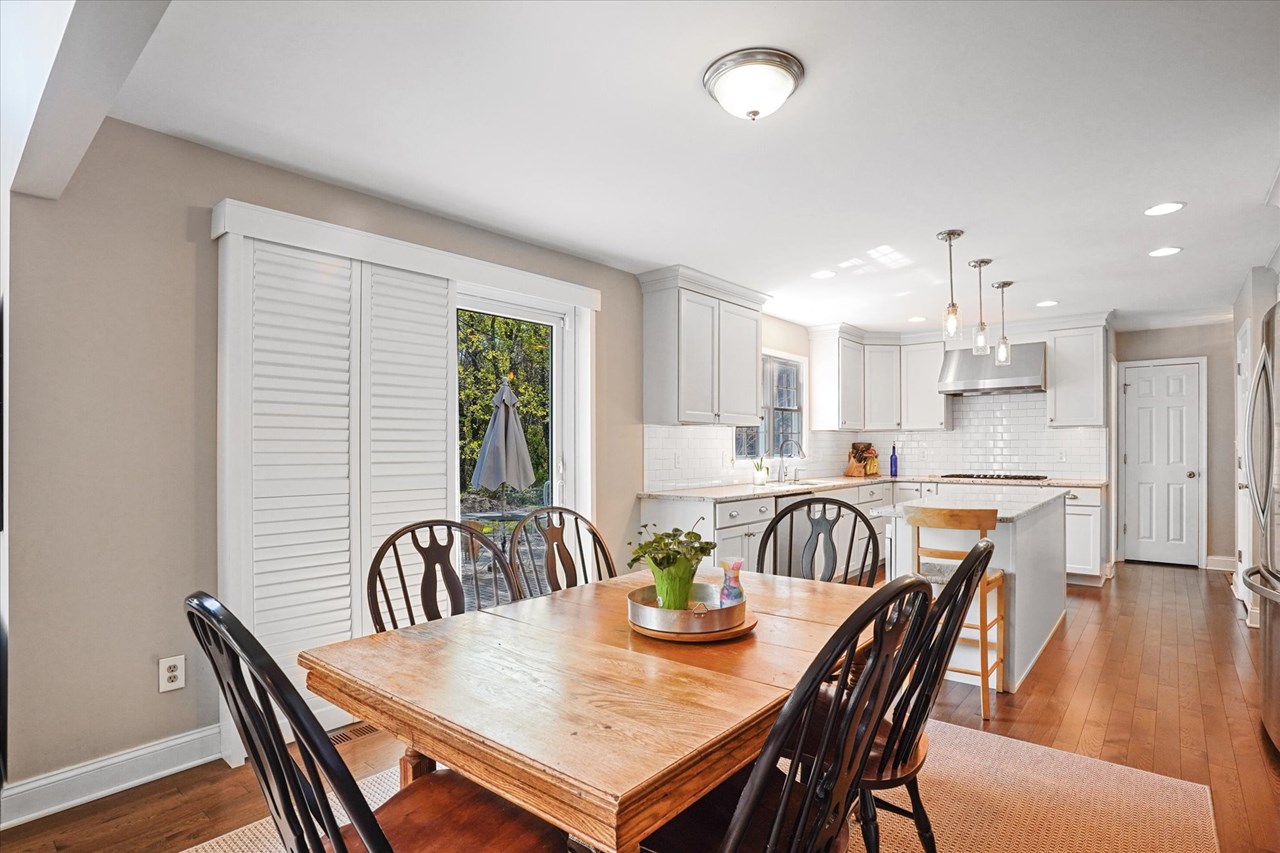 kitchen table space with sliders to yard