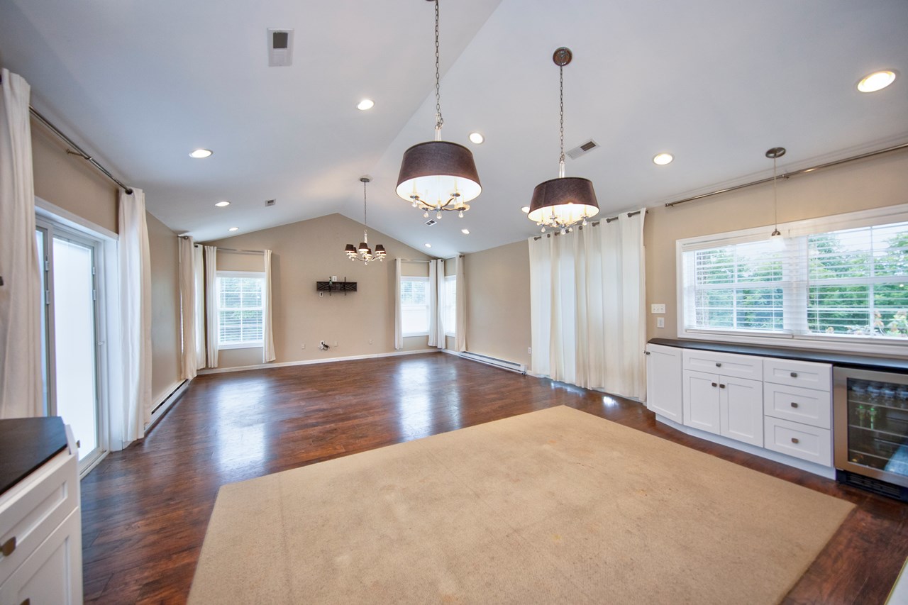 family room with wet bar