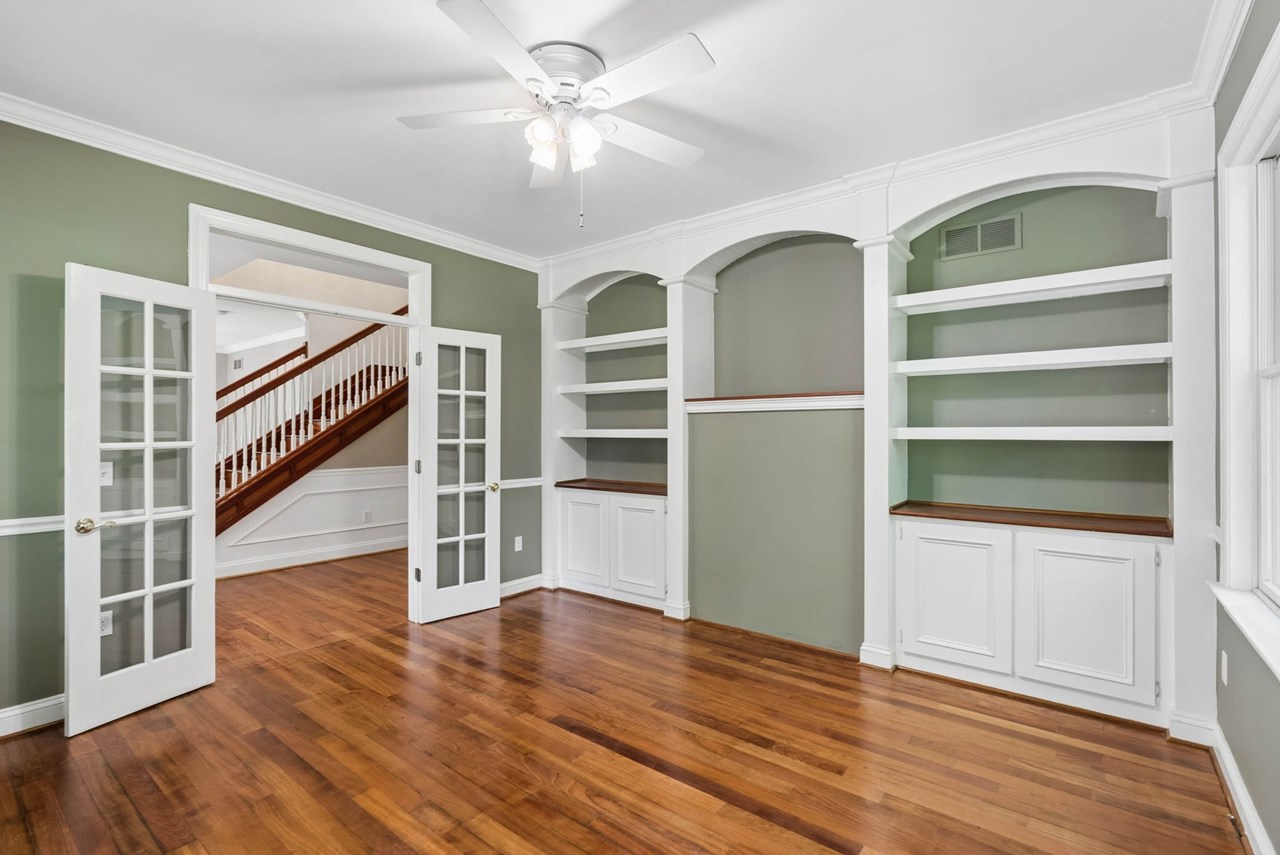 main level office with custom  built- ins