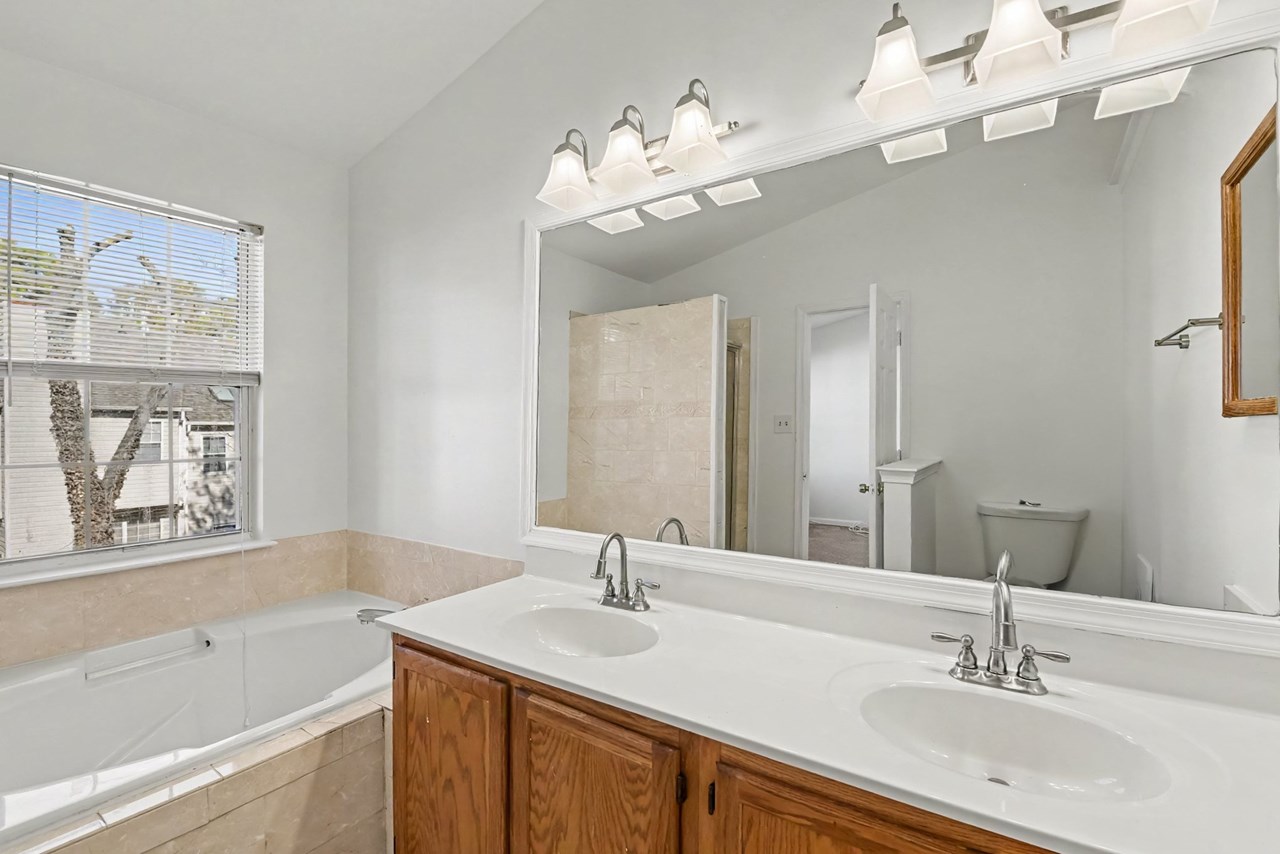 primary bathroom with double sinks