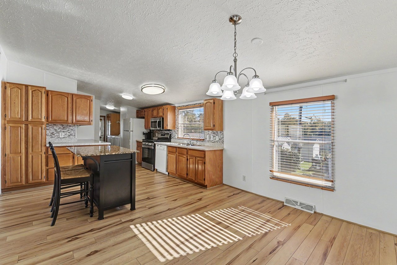 kitchen with portable island & table space