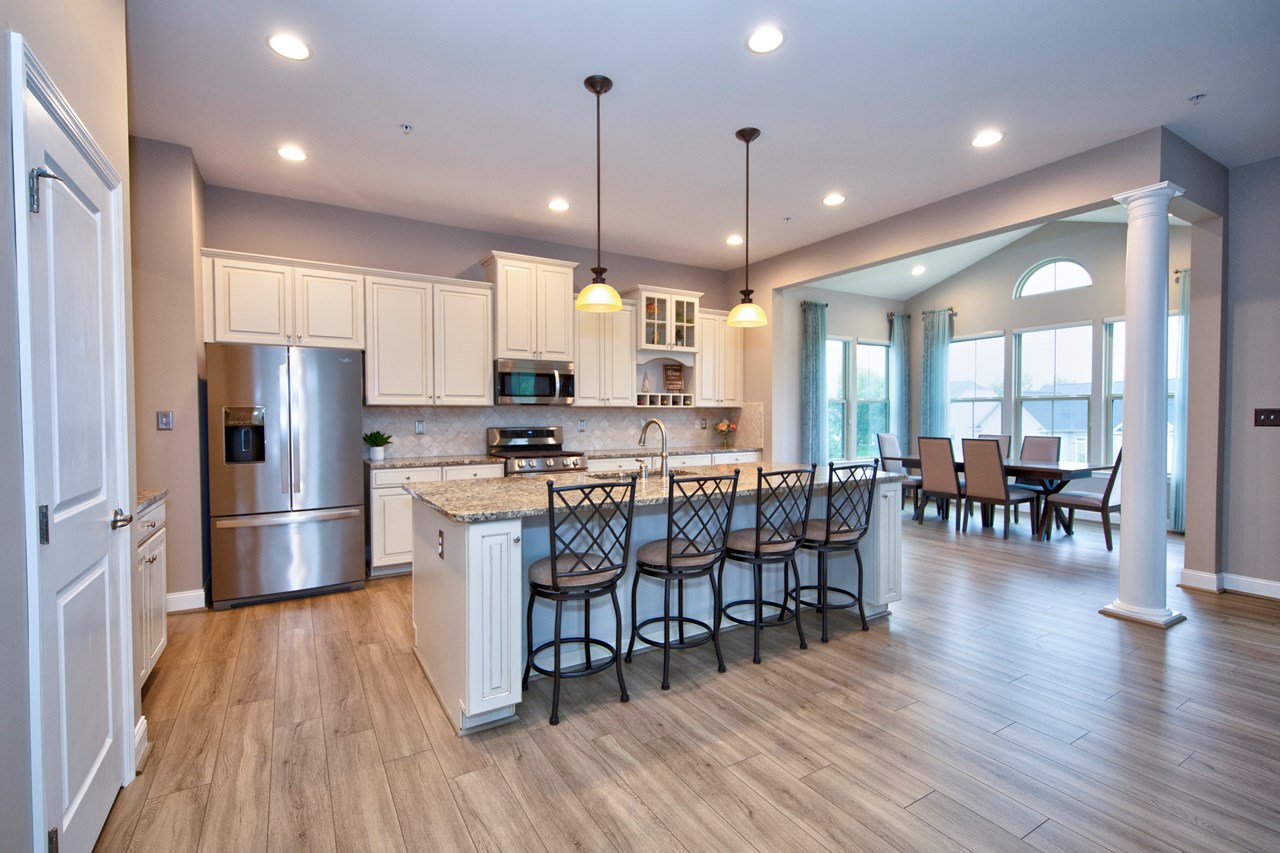 kitchen with island & granite countertops